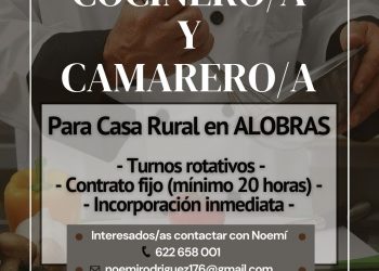 Oferta de empleo de cocinero/camarero en Alobras