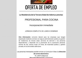 Oferta de Empleo como profesional de cocina en la Residencia de la Tercera Edad de Ademuz