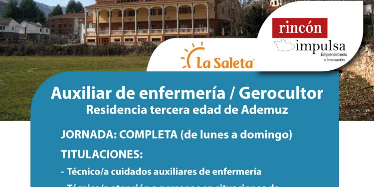 Residencia tercera edad de Ademuz precisa Auxiliar de Enfermería / Gerocultor/a