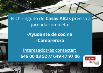 Oferta de empleo en Casas Altas: ayudante de cocina y camarero/a